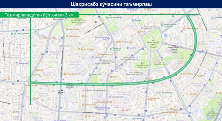 Poytaxtdagi Shahrisabz ko‘chasida rekonstruksiya ishlari boshlandi