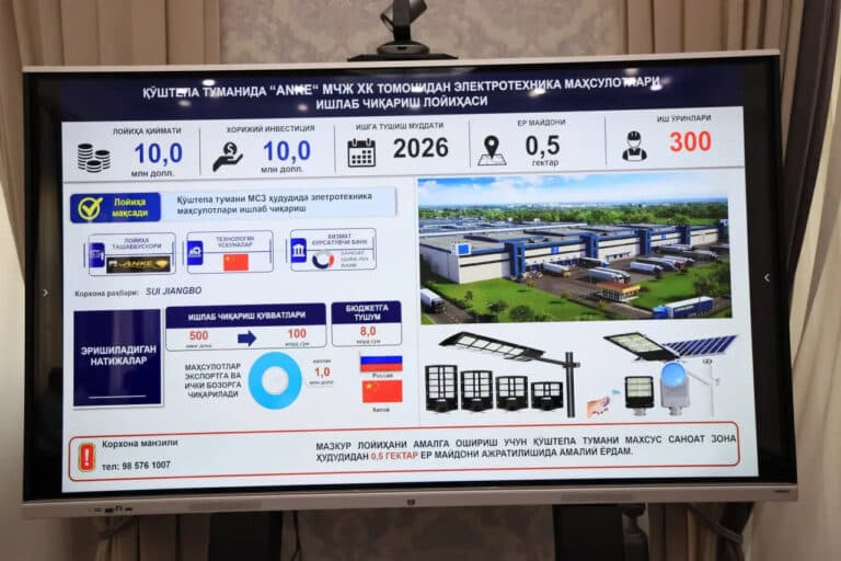 Qo‘shtepa tumanida 40 mln dollarlik sanoat loyihalari amalga oshiriladi