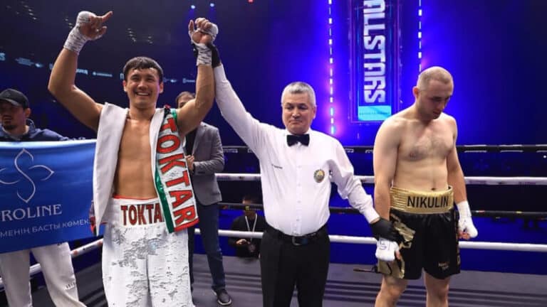 Еркебулан Токтар нокаутировал Никулина и стал героем боксерского вечера в Ташкенте