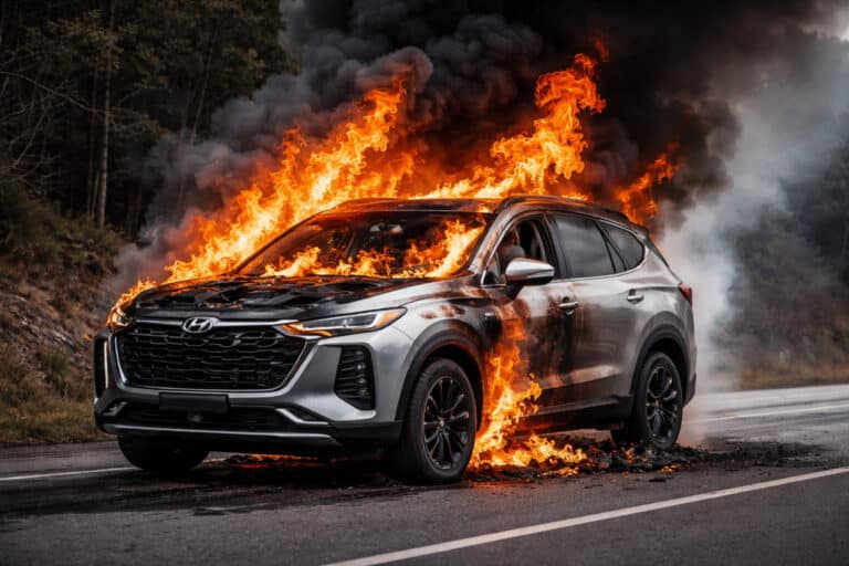 Sinov paytida yangilangan Hyundai Santa Fe yonib ketdi