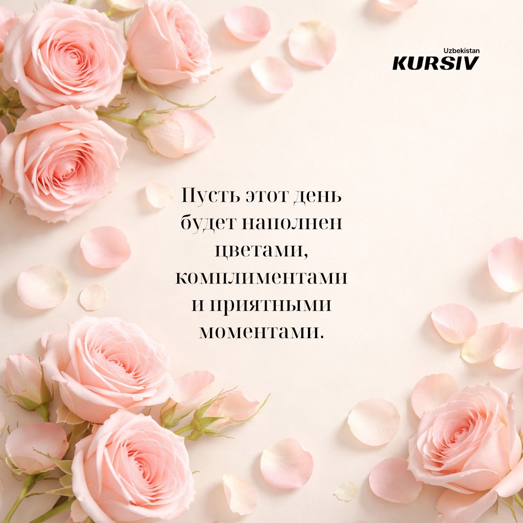 Открытка к 8 марта с нежными розовыми розами и поздравлением «Пусть этот день будет наполнен цветами, комплиментами и приятными моментами»