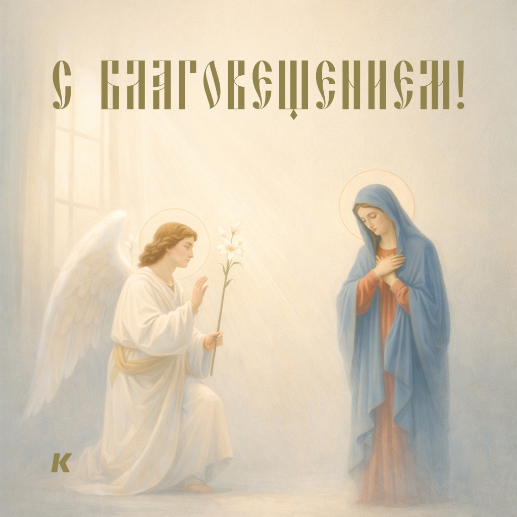 С Благовещением Ангел и Мария открытка