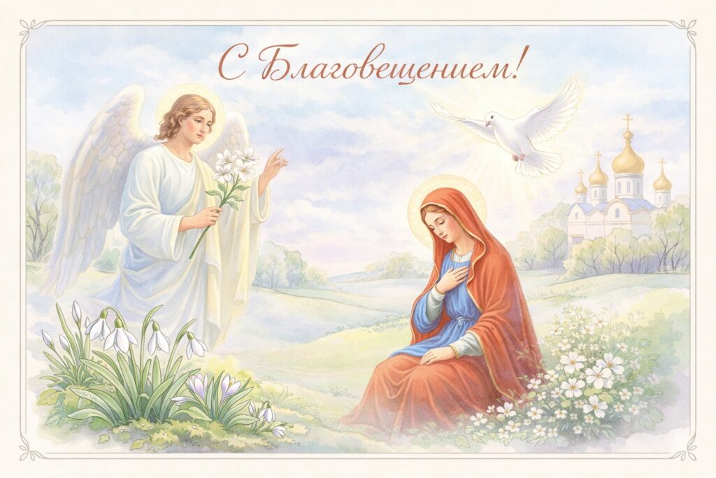 Голубь спускается с небес С благовещением открытка