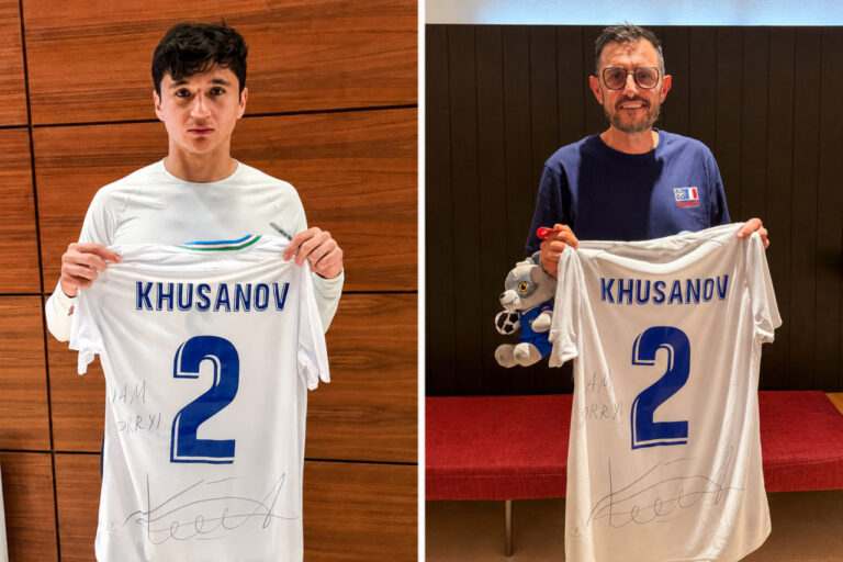 Abduqodir Husanov jarohat olgan operatorga futbolka sovg‘a qildi