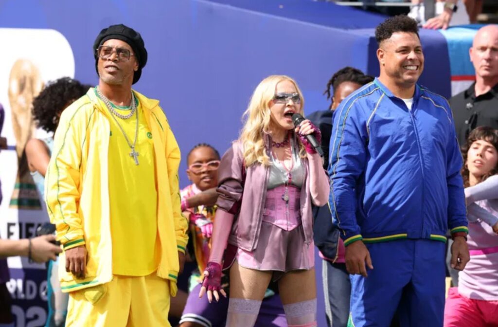 Madonna performs during the Halftime Show in the FIFA World Cup 2026 Final match between Spain and Argentina in East Rutherford, New Jersey. Photo: Getty Images