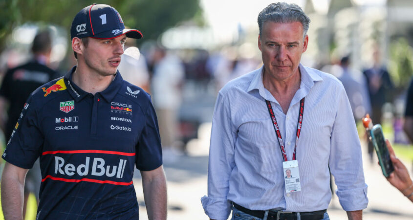 Max Verstappen of the Netherlands and Oracle Red Bull Racing and his manager Raymond Vermeulen are present during previews ahead of the F1 Grand Prix of Australia at Albert Park Circuit in Melbourne, Australia, on March 13, 2025. (Photo by Qian Jun/Paddocker/NurPhoto via Getty Images)