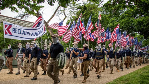 Hundreds of Masked Patriot Front Members March Through Washington on US Independence Day